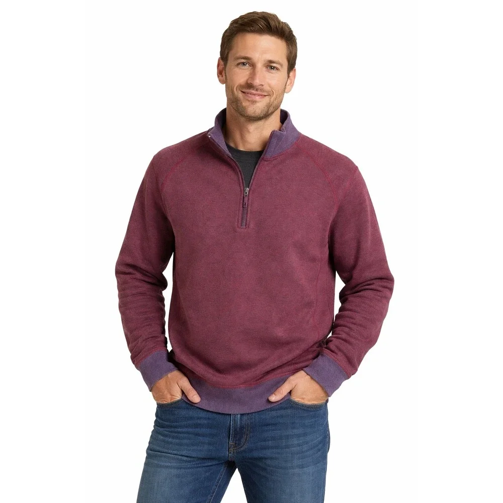 Tommy Bahama 1/4th Zip Pullover Mens XL Burgundy Heathered Knit Sweater Coastal